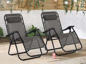 Outdoor Camping Chair Sun Lounger-Set Of Two - Brown