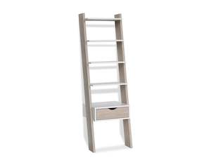 Clive 5 Tier Ladder Shelf with Drawer - Walnut + White