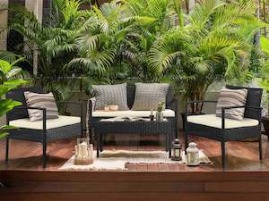 Outdoor Sofa Set: Tucson 4 Piece Rattan Outdoor Sofa Set - Black