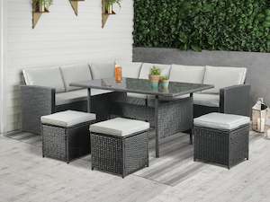 Arcadia 8 Piece Outdoor Rattan Corner Dining Set - Grey