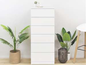 Bestseller: Tongass Wooden Slim Tallboy 6 Drawers - White
