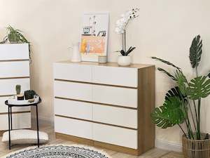 Harris 8 Drawers Low Boy - Oak + White