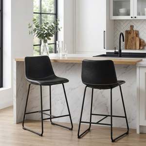 Homepage Sale 6: Luke PU Leather Bar Stool - Set of 2 - Black