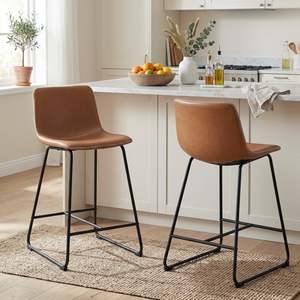 Luke PU Leather Bar Stool - Set of 2 - Orange