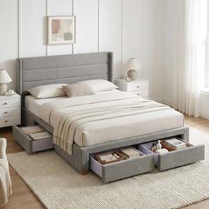 Oasis Queen Bed Frame with 4 Drawers - Grey