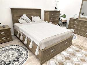 Hadley Solid Wood Queen Bed Frame with Storage - Emerland Grey