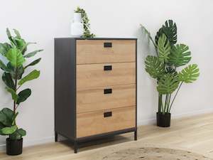 MORRIS Wooden Tallboy 4 Drawers - OAK