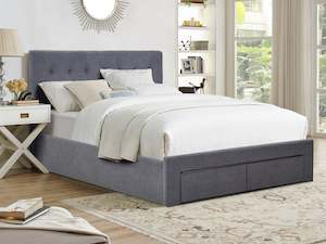 Bedroom: JULIAN Queen Bed with Drawers - DARK GREY