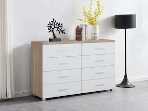 Bedroom: Garrett Low Boy 8 Drawer Chest Dresser - Oak