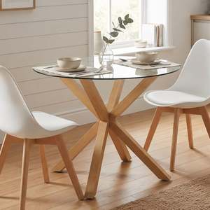 Preorder: Flare Tempered Glass Round Dining Table 100 x 78cm - Transparent + Natural