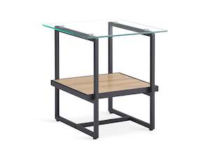 Hala Tempered Glass Top Side Table - Oak + Black