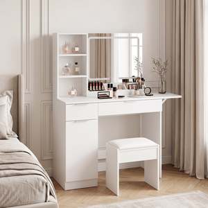 Elva 2 Piece Dressing Table with Mirror & Stool Set - White