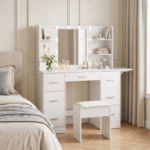 Lumina 2 Piece Dressing Table with Mirror & Stool Set - White