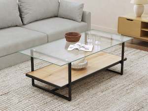 Homepage Sale 1: Hala Tempered Glass Top Coffee Table - Oak + Black
