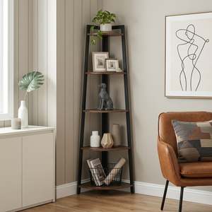 Sora 5 Tier Corner Shelf - Rustic Brown