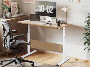 Hector 100cm Height-Adjustable Computer Desk - Maple + White