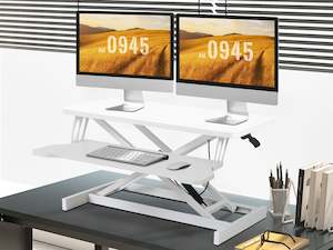 Desks: Sit-Stand Desk Converter with Keyboard Tray - White