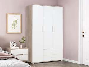 Wardrobe: Bram 3 Door Wardrobe with 2 Drawers - Oak + White