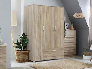 Bram 3 Door Wardrobe with 2 Drawers - Oak