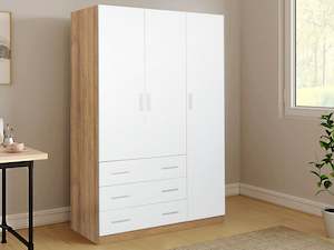Harris 3 Door Wardrobe with 3 Drawers - Oak+White
