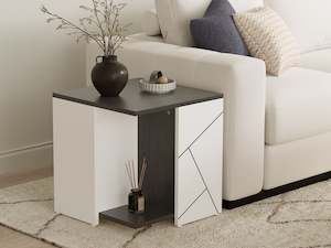 Coffee Tables: Dustin Side Table - Oak Grey + White