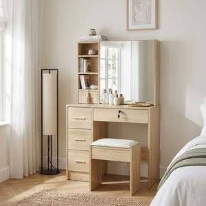 Block Promotion 4: Carnation Dressing Table with Drawers Set - Oak