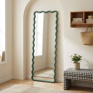 Homepage Sale 8: Ripple Wavy Wooden Full Length Mirror 160cm - Sage