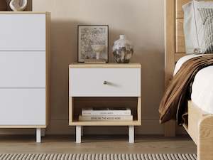 Bedside Tables: Ellis Bedside Table - Oak + White