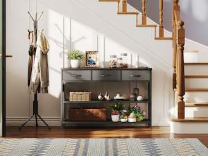 Console Tables: Shrike Console Table with 3 Drawers - Black Walnut