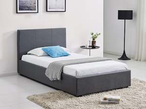 King Single Beds: Shasta Fabric Slat Bed with Headboard - King Single