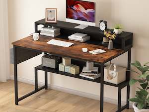 Robert 120cm Computer Desk with Storage - Rustic Brown + Black