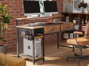 Desks: Emilio 138cm Computer Desk with 2 Drawers - Rustic Brown