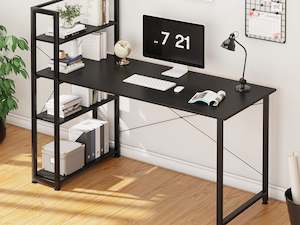 Desks: Kevin 140cm Computer Desk with Bookshelf - Black