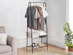 Shoe Cabinets: Metal Garment Clothes Rack - Black