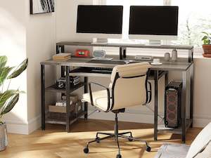 Desks: Tyler 120cm Computer Desk with Bookshelf - Grey Oak