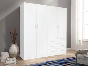 Tongass 4 Door Wardrobe with 3 Drawers - White