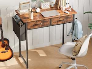 Block Promotion 3: Kaleb 80cm Computer Desk with 2 Drawers - Rustic Brown