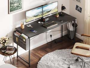 Desks: Cayden 140cm Computer Desk with Storage Bag - Black