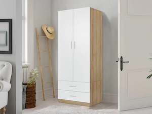 Wardrobe: Harris 2 Door Wardrobe with Drawers - Oak + White