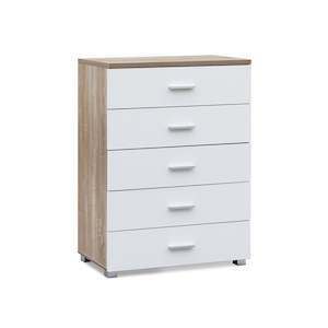 Bram Tallboy 5 Drawer Chest Dresser - Oak + White