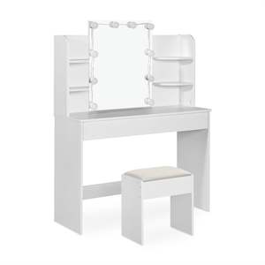 CELOSIA 2 Piece Dressing Table with Mirror & Stool Set - White