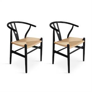 Dining Chairs: Nathan Wishbone Replica Dining Chair – Set of 2 – Black