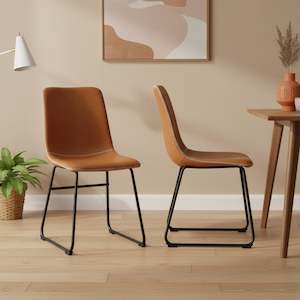 Grayson PU Leather Dining Chair - Set of 2 - Caramel Tan