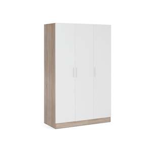 Wardrobe: Bram 3 Door Wardrobe Cabinet - Oak + White