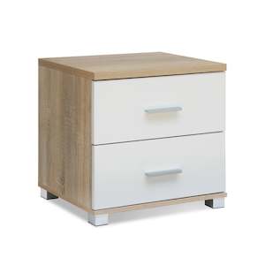 Bedside Tables: Bram Bedside Table - Oak + White
