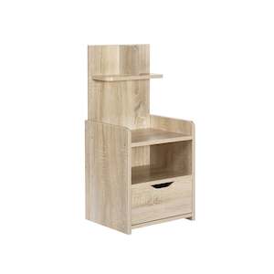 Bedside Tables: VIVIAN Bedside Table with Shelves - Oak