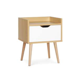 Bedside Tables: TOMI Bedside Table - Maple + White