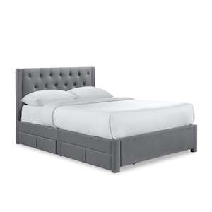 Thornton Double Fabric Bed Frame with 4 Drawers - Light Grey