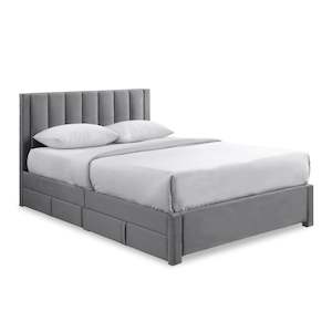Double Beds: Columbia Double Fabric Bed Frame with 4 Drawers - Grey