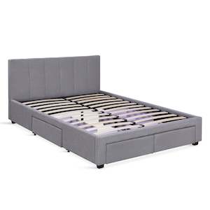 Double Beds: Charlotte Double Bed Frame with 4 Drawers - Light Grey